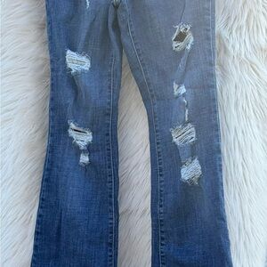Levi's Distressed Flare Jeans in Dark Blue